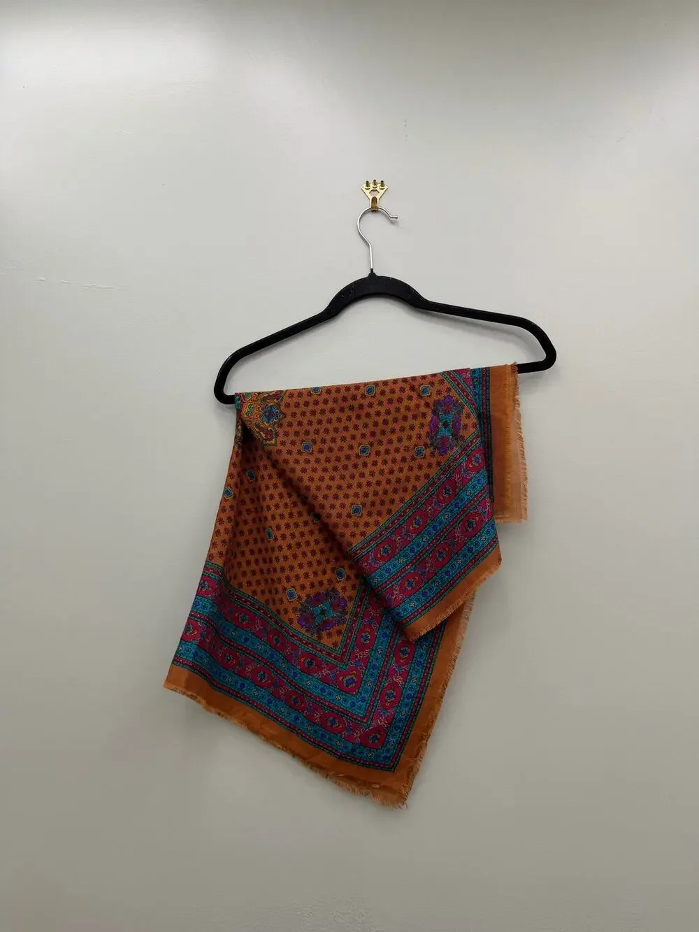 Vintage Challis by Berkshire Paisley Fringe Square Scarf 30x30 Boho